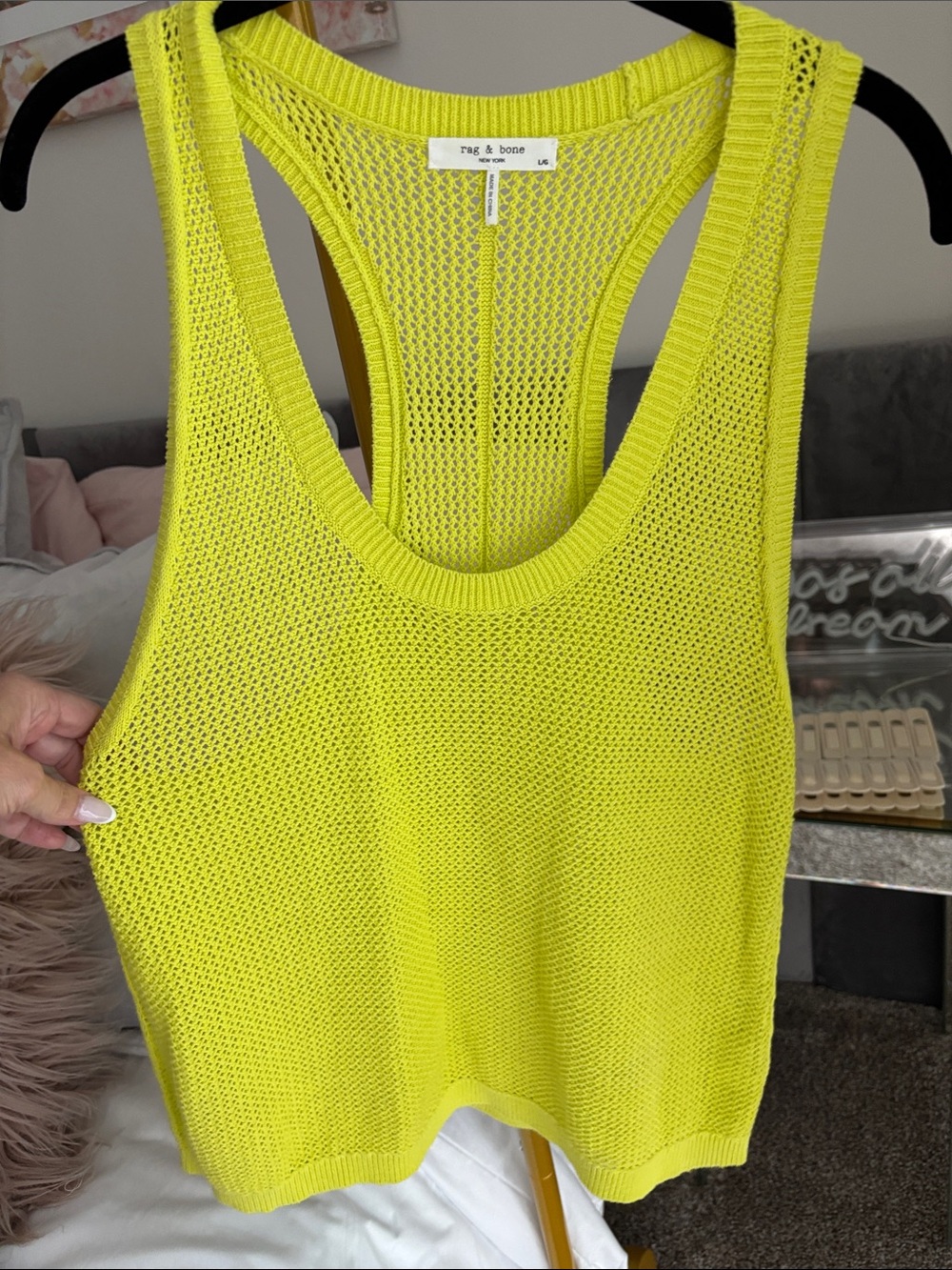 rag & bone Neon Chartreuse Open-Knit Racerback Tank